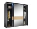 Schwebetürenschrank >STARLIGHT< KOMPLETT inkl. LED-Passepartout, Spiegel & zusätzlichen Einlegeböden in Anthrazit / Eiche Dekor - 225x215x60 (BxHxT)