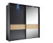 Schwebetürenschrank >STARLIGHT< KOMPLETT inkl. LED-Passepartout, Spiegel & zusätzlichen Einlegeböden in Anthrazit / Eiche Dekor - 225x215x60 (BxHxT)