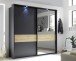 Schwebetürenschrank >STARLIGHT< KOMPLETT inkl. LED-Passepartout, Spiegel & zusätzlichen Einlegeböden in Anthrazit / Eiche Dekor - 225x215x60 (BxHxT)