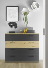 Schubkastenkommode >STARLIGHT< in Anthrazit / Artisan Eiche Dekor - 110x94,8x41 (B/H/T)