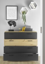 Schubkastenkommode >STARLIGHT< in Anthrazit / Artisan Eiche Dekor - 110x94,8x41 (B/H/T)