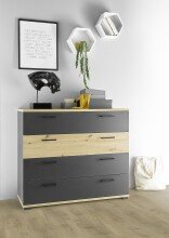 Schubkastenkommode >STARLIGHT< in Anthrazit / Artisan Eiche Dekor - 110x94,8x41 (B/H/T)