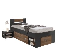 Kinderbett >STEFAN< in Graphit / Eiche dunkel Liegefläche 90x200 cm - 96x86x204cm (BxHxT)