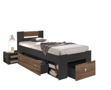 Kinderbett >STEFAN< in Graphit / Eiche dunkel Liegefläche 90x200 cm - 96x86x204cm (BxHxT)