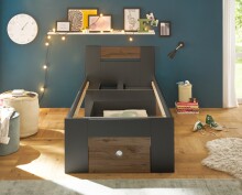 Kinderbett >STEFAN< in Graphit / Eiche dunkel Liegefläche 90x200 cm - 96x86x204cm (BxHxT)