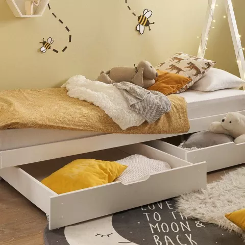 Bettschubkasten >SORA< (2er Set) in Weiß, Kiefer massiv - 97x15x91cm (BxHxT)