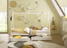 Bettschubkasten >SORA< (2er Set) in Weiß, Kiefer massiv - 97x15x91cm (BxHxT)