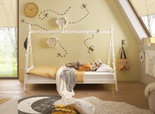 Kinderbett >Sora< in weiss, Kiefer Massivholz - 95x154x213cm (BxHxT)