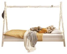 Kinderbett >Sora< in weiss, Kiefer Massivholz - 95x154x213cm (BxHxT)