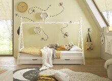 Kinderbett >Sora< (3-teilig) inkl. Schubkästen, in weiss - 95x154x213 (BxHxT)