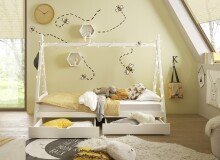 Kinderbett >Sora< (3-teilig) inkl. Schubkästen, in weiss - 95x154x213 (BxHxT)