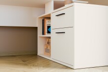 Schreibtisch >TEZAUR< in sandfarbig - 200x75,7x121,8cm (BxHxT)