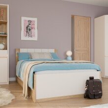 Bett >SQUERE< in Mauvella Eiche Dekor / Sand - 125,8x90x205,2cm (BxHxT)