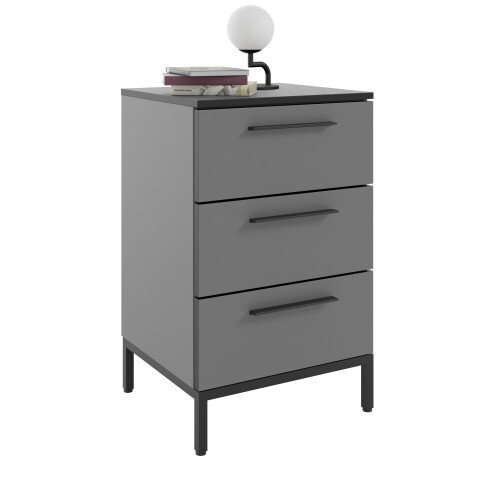 Nachtkommode >soul< in Basaltgrau - Metall schwarz matt - 45x72,4x40cm (BxHxT)