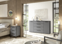 Nachtkommode >soul< in Basaltgrau - Metall schwarz matt - 45x72,4x40cm (BxHxT)