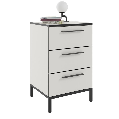 Nachtkommode >soul< in Pastellweiß - Metall schwarz matt - 45x72,4x40cm (BxHxT)