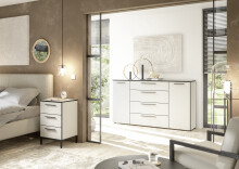 Nachtkommode >soul< in Pastellweiß - Metall schwarz matt - 45x72,4x40cm (BxHxT)