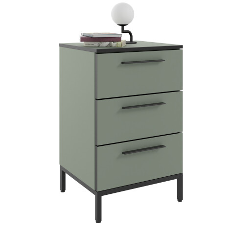 Nachtkommode >soul< in Schilfgrün - Metall schwarz matt - 45x72,4x40cm (BxHxT)