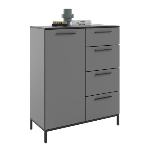 Kommode >soul< in Basaltgrau - Metall schwarz matt - 90x110,6x40cm (BxHxT)