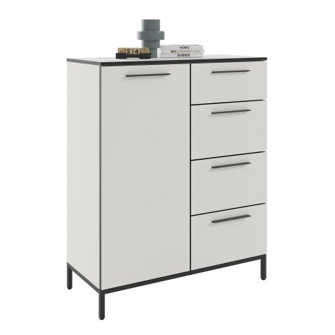 Kommode >soul< in Pastellweiß - Metall schwarz matt - 90x110,6x40cm (BxHxT)