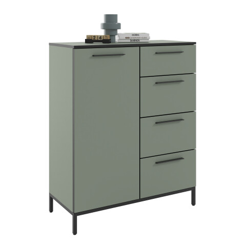 Kommode >soul< in Schilfgrün - Metall schwarz matt - 90x110,6x40cm (BxHxT)