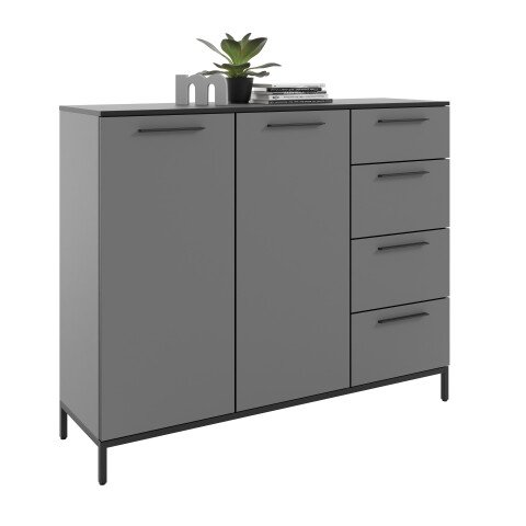 Sideboard >soul< in Basaltgrau - Metall schwarz matt - 135x110,6x40cm (BxHxT)
