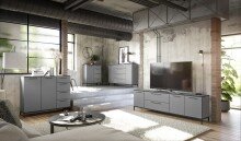 Sideboard >soul< in Basaltgrau - Metall schwarz matt - 135x110,6x40cm (BxHxT)