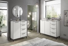 Sideboard >soul< in Pastellweiß - Metall schwarz matt - 135x110,6x40cm (BxHxT)