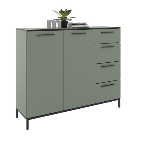 Sideboard >soul< in Schilfgrün - Metall schwarz matt - 135x110,6x40cm (BxHxT)