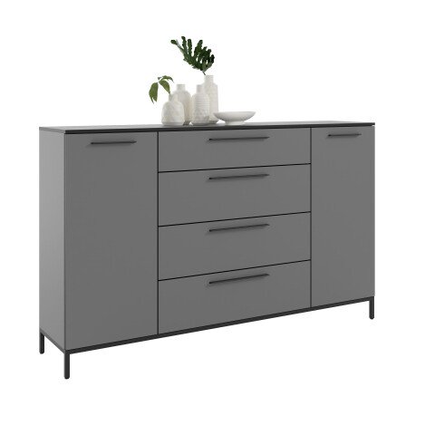 Sideboard >soul< in Basaltgrau - Metall schwarz matt - 180x110,6x40cm (BxHxT)