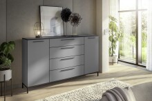 Sideboard >soul< in Basaltgrau - Metall schwarz matt - 180x110,6x40cm (BxHxT)