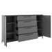 Sideboard >soul< in Basaltgrau - Metall schwarz matt - 180x110,6x40cm (BxHxT)