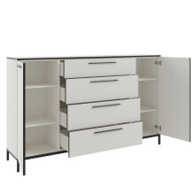 Sideboard >soul< in Pastellweiß - Metall schwarz matt - 180x110,6x40cm (BxHxT)