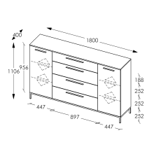 Sideboard >soul< in Pastellweiß - Metall schwarz matt - 180x110,6x40cm (BxHxT)