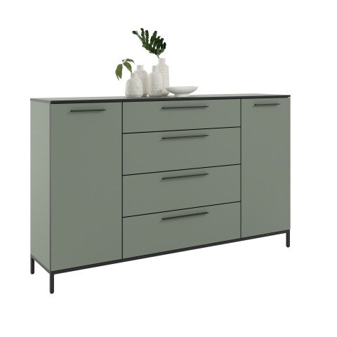Sideboard >soul< in Schilfgrün - Metall schwarz matt - 180x110,6x40cm (BxHxT)