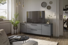 Lowboard >soul< in Basaltgrau - Metall schwarz matt - 180x66,1x40cm (BxHxT)