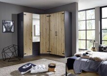 Eckkleiderschrank >Butte< in Eiche Artisan Dekor / grau - 176x197x176 (BxHxT)