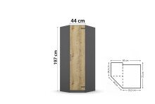 Eckkleiderschrank >Butte< in Eiche Artisan Dekor / grau - 221x197x176 (BxHxT)
