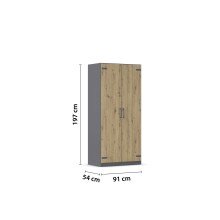 Eckkleiderschrank >Butte< in Eiche Artisan Dekor / grau - 221x197x176 (BxHxT)