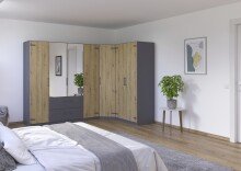 Eckkleiderschrank >Butte< in Eiche Artisan Dekor / grau - 266x197x176 (BxHxT)