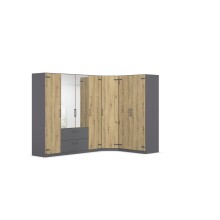 Eckkleiderschrank >Butte< in Eiche Artisan Dekor / grau - 266x197x176 (BxHxT)