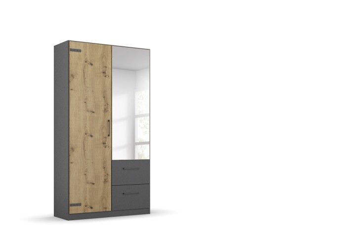 Drehtürenschrank >Butte< in Eiche Artisan Dekor / grau - 91x197x54 (BxHxT)
