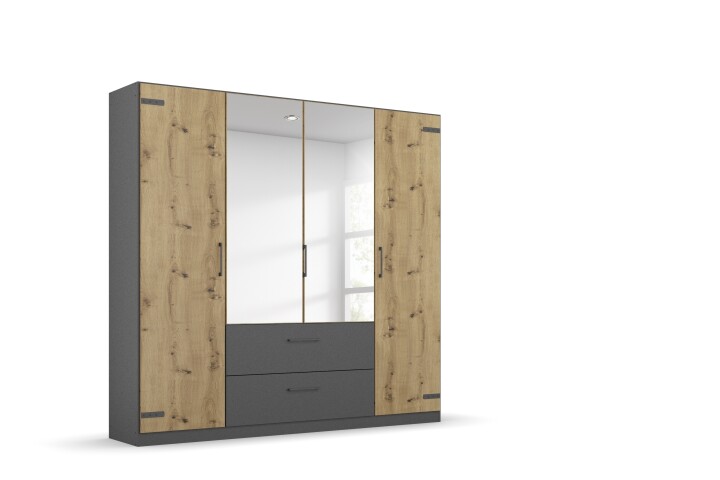 Drehtürenschrank >Butte< in Eiche Artisan Dekor / grau - 181x197x54 (BxHxT)