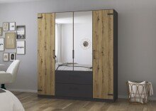 Drehtürenschrank >Butte< in Eiche Artisan Dekor / grau - 181x197x54 (BxHxT)