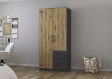 Drehtürenschrank >Butte< in Eiche Artisan Dekor / grau - 91x197x55 (BxHxT)
