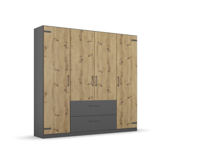 Drehtürenschrank >Butte< in Eiche Artisan Dekor / grau - 181x197x55 (BxHxT)