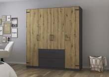 Drehtürenschrank >Butte< in Eiche Artisan Dekor / grau - 181x197x55 (BxHxT)
