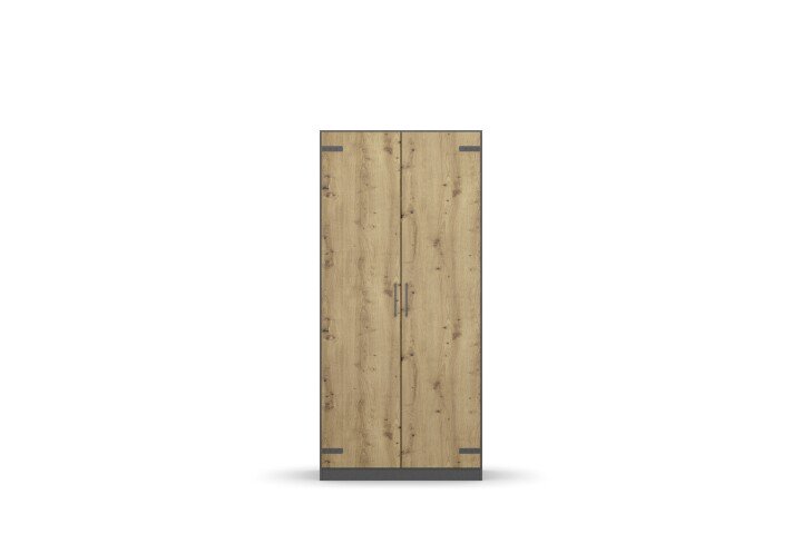 Drehtürenschrank >Butte< in Eiche Artisan Dekor / grau - 91x197x54 (BxHxT)