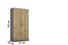 Drehtürenschrank >Butte< in Eiche Artisan Dekor / grau - 91x197x54 (BxHxT)