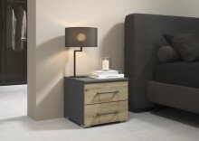 Nachtkommode >Butte< (2er-Set) in Eiche Artisan / grau - 40x36x40 (BxHxT)